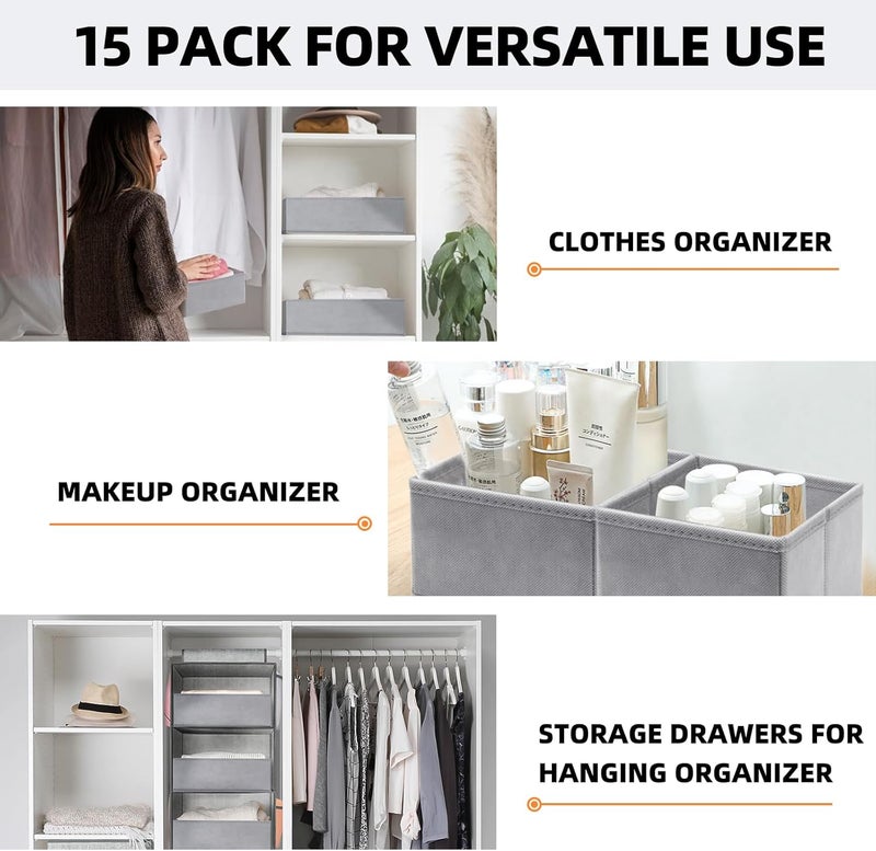 Criusia Drawer Organizers for Clothing 15 Pack, Foldable Fabric Closet Organizers and Storage Bins for Baby Clothes, Dresser Drawer Dividers for Adult Sock Underwear, Bra, Nursery Organization (Grey) - Image 5